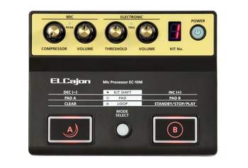 Was bisher nur Schlagzeugern vorbehalten war, liefert nun Roland mit dem El-Cajon EC-10M. Triggersounds für Cajon-Spieler. © Roland 